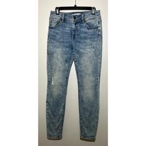CAbi 5492 Cinch Skinny Distressed Bleach Splatter Blue Jeans Womens 6  26x28
